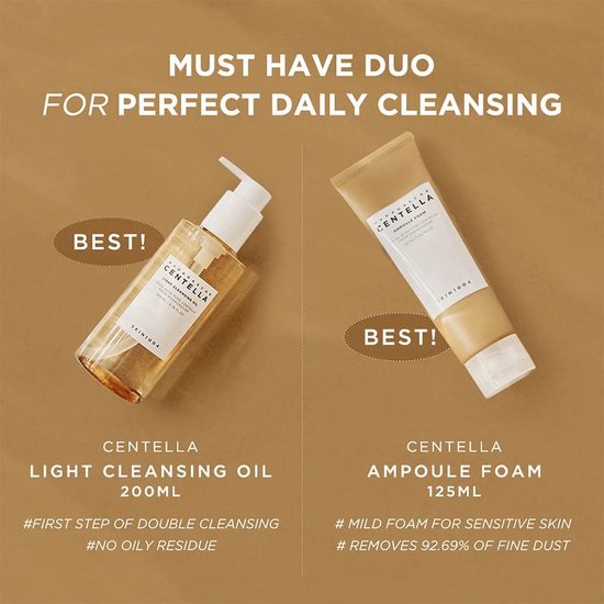 SKIN1004 - Madagascar Centella Double Cleansing Duo - 325ml - Cleansing Oil + Ampoule Foam - Voor Gevoelige Huid