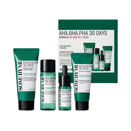 Some By Mi 30 Days AHA-BHA-PHA Miracle AC SOS Kit 4 Stuks (Deze set bevat:1x 30ml Acne Clear Foam1x 30ml Toner1x 20ml Cream1x 10ml Serum)